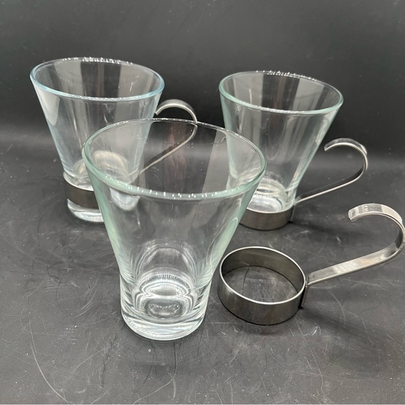 BORMIOLI 3 Glasses W/stainless steel 8oz glass Mug ITALIAN COFFEE ESPRESSO - Picture 2 of 12